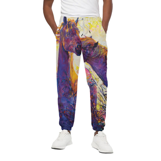 Couple Horses Portrait Print Cotton Pants