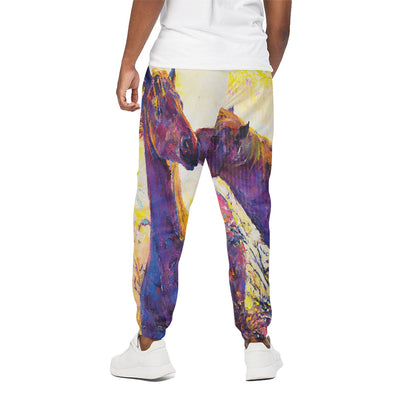 Couple Horses Portrait Print Cotton Pants