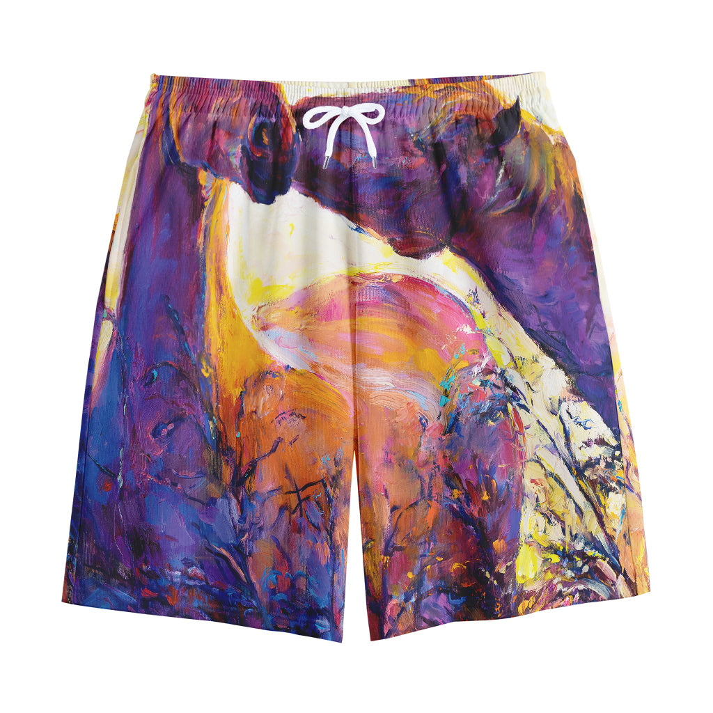 Couple Horses Portrait Print Cotton Shorts