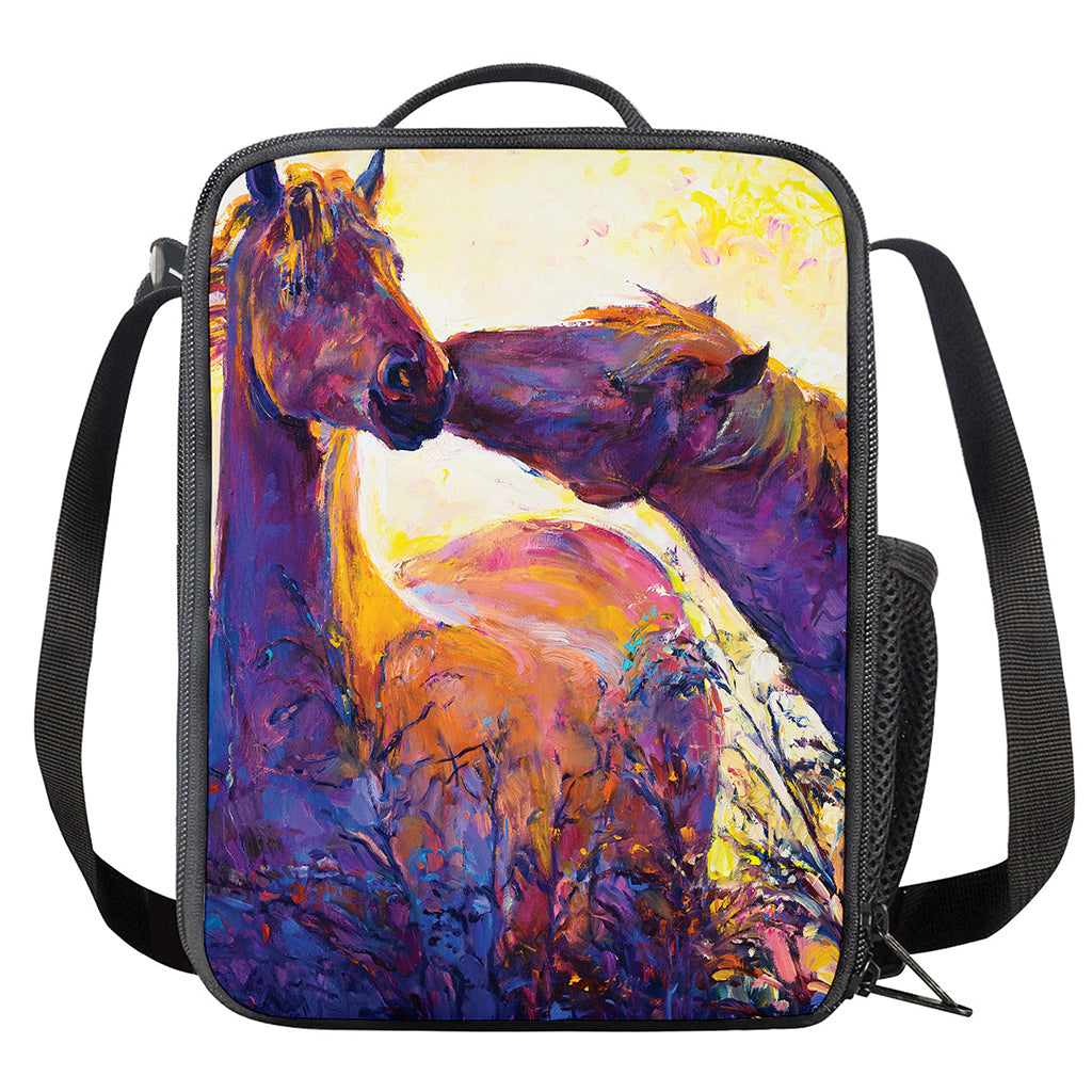 Couple Horses Portrait Print Crossbody Lunch Bag