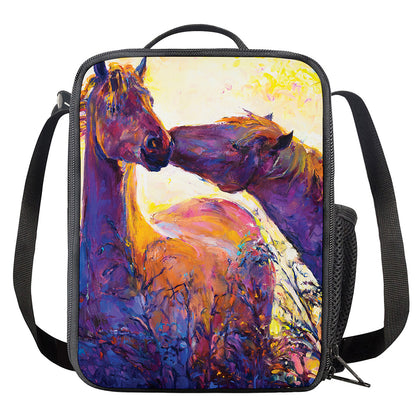 Couple Horses Portrait Print Crossbody Lunch Bag