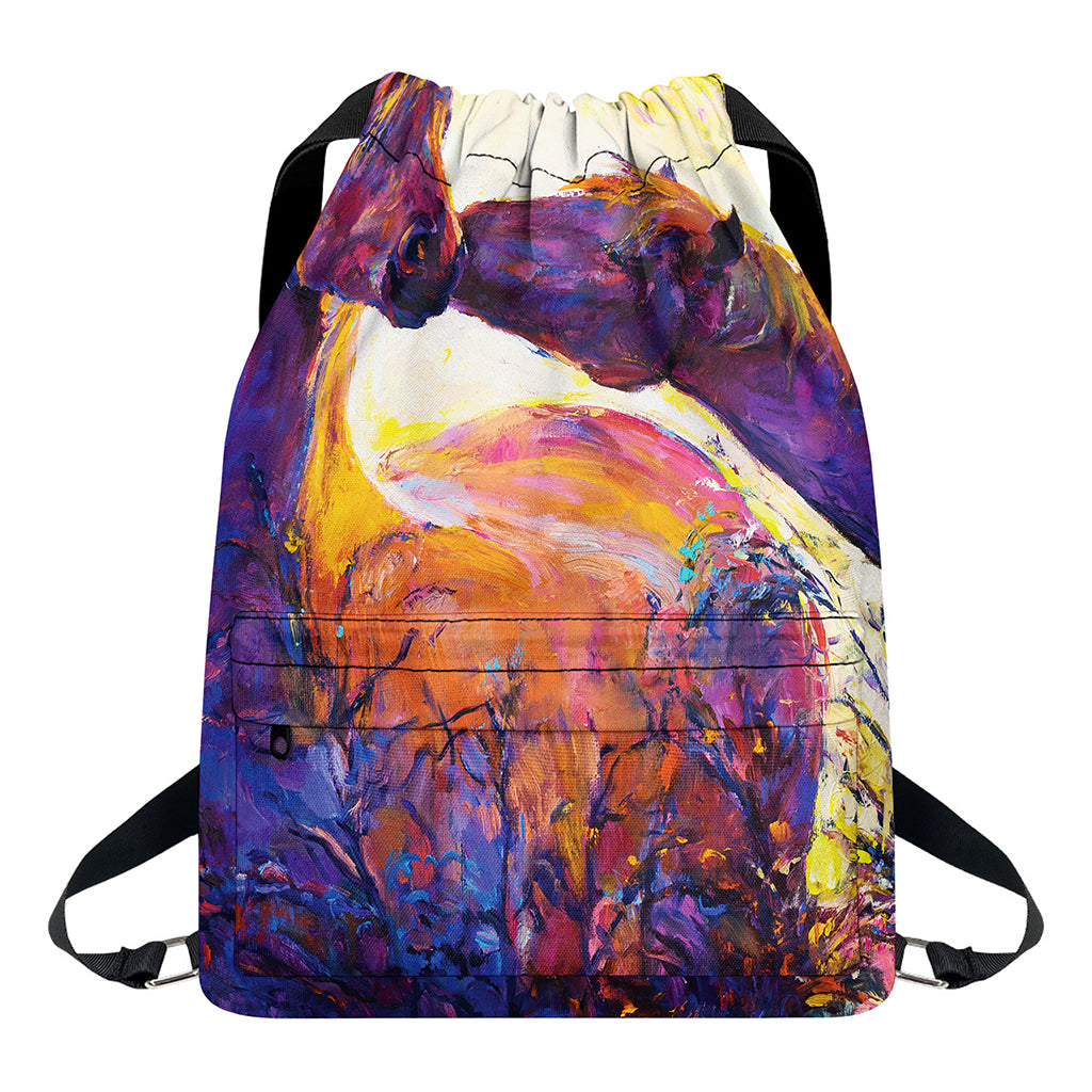 Couple Horses Portrait Print Drawstring Backpack