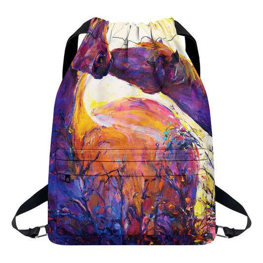 Couple Horses Portrait Print Drawstring Backpack