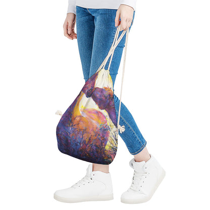 Couple Horses Portrait Print Drawstring Bag