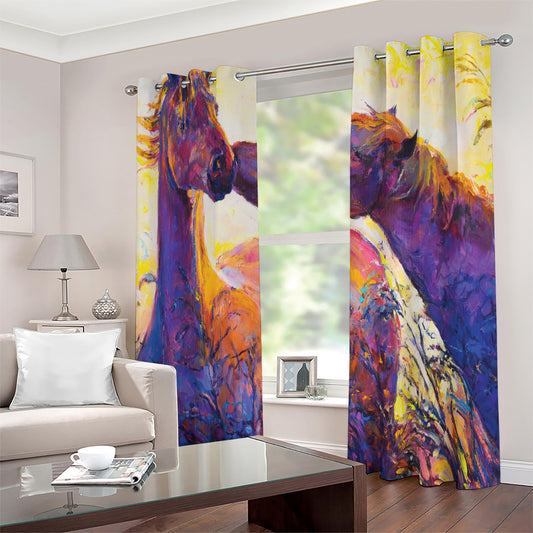 Couple Horses Portrait Print Extra Wide Grommet Curtains