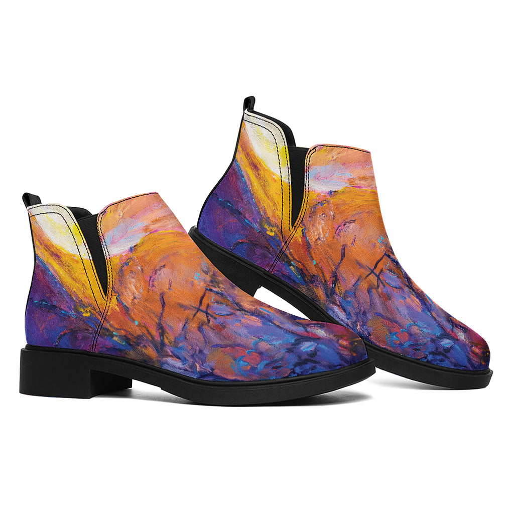 Couple Horses Portrait Print Flat Ankle Boots