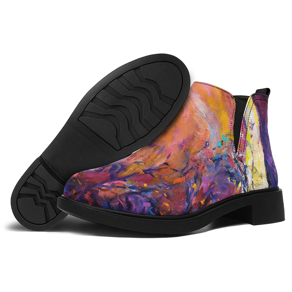 Couple Horses Portrait Print Flat Ankle Boots