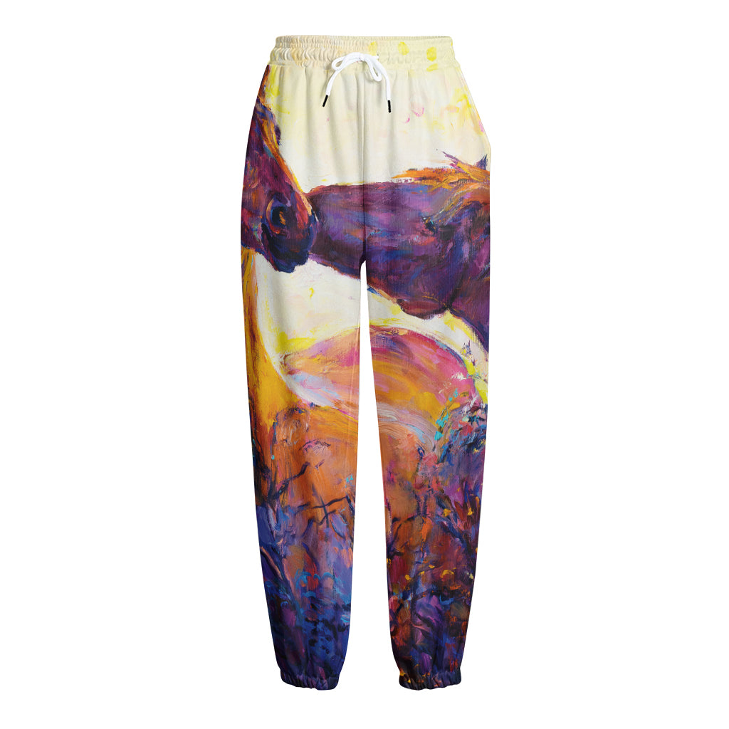 Couple Horses Portrait Print Fleece Lined Knit Pants