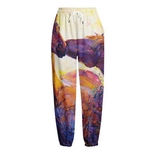 Couple Horses Portrait Print Fleece Lined Knit Pants
