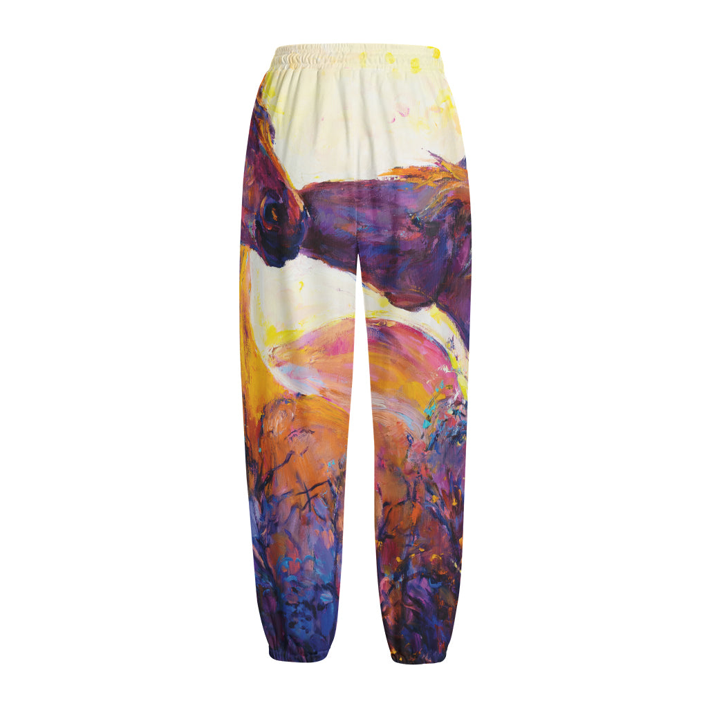 Couple Horses Portrait Print Fleece Lined Knit Pants