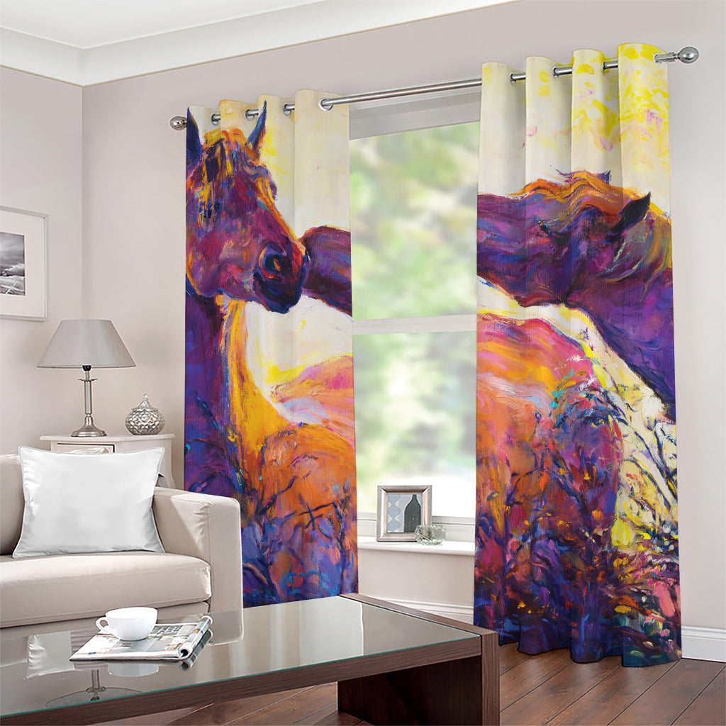 Couple Horses Portrait Print Grommet Curtains