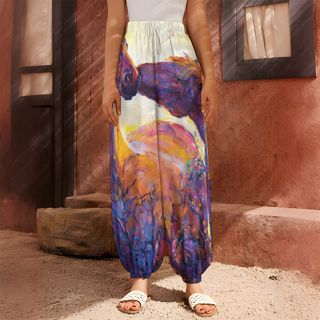 Couple Horses Portrait Print Harem Pants