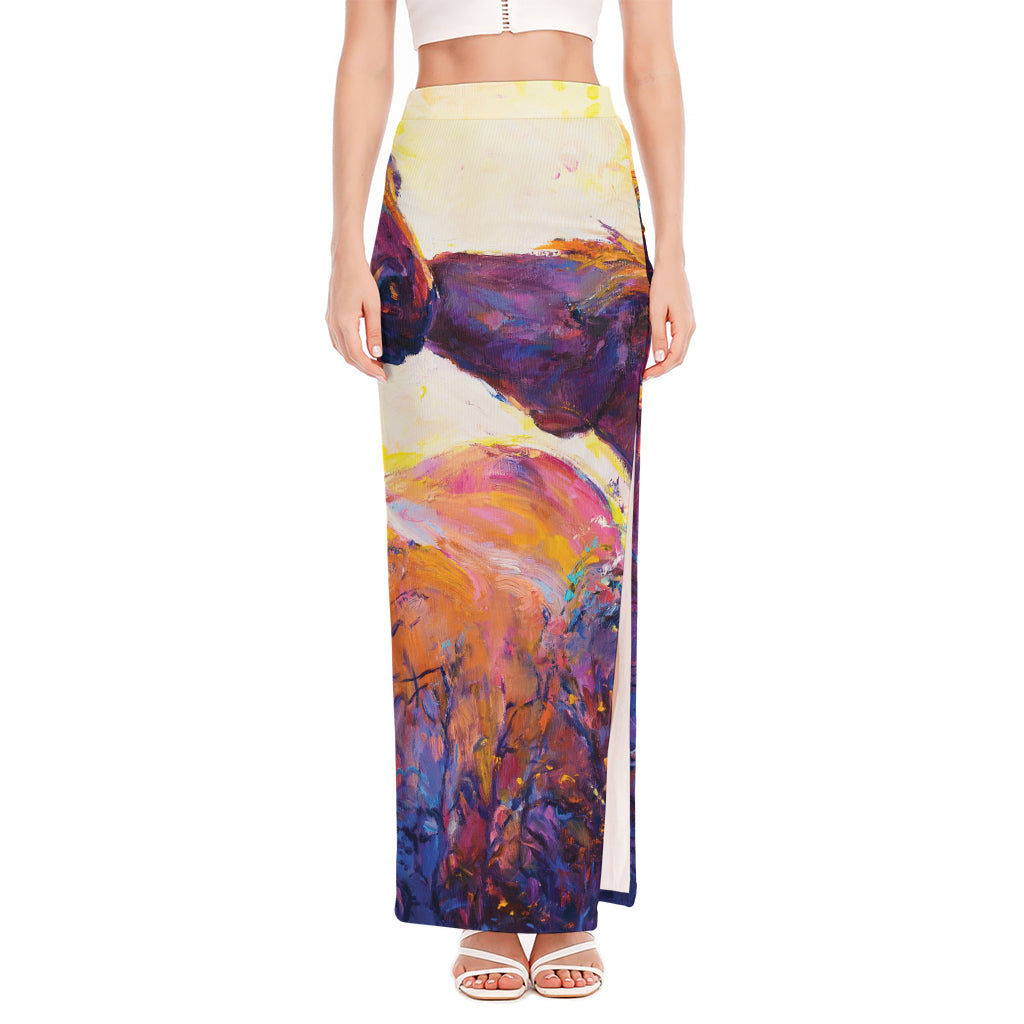 Couple Horses Portrait Print High Slit Maxi Skirt