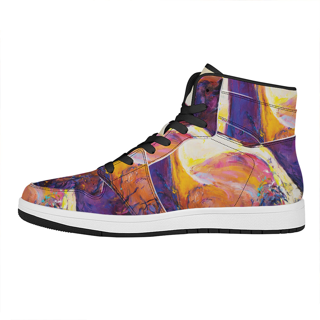 Couple Horses Portrait Print High Top Leather Sneakers