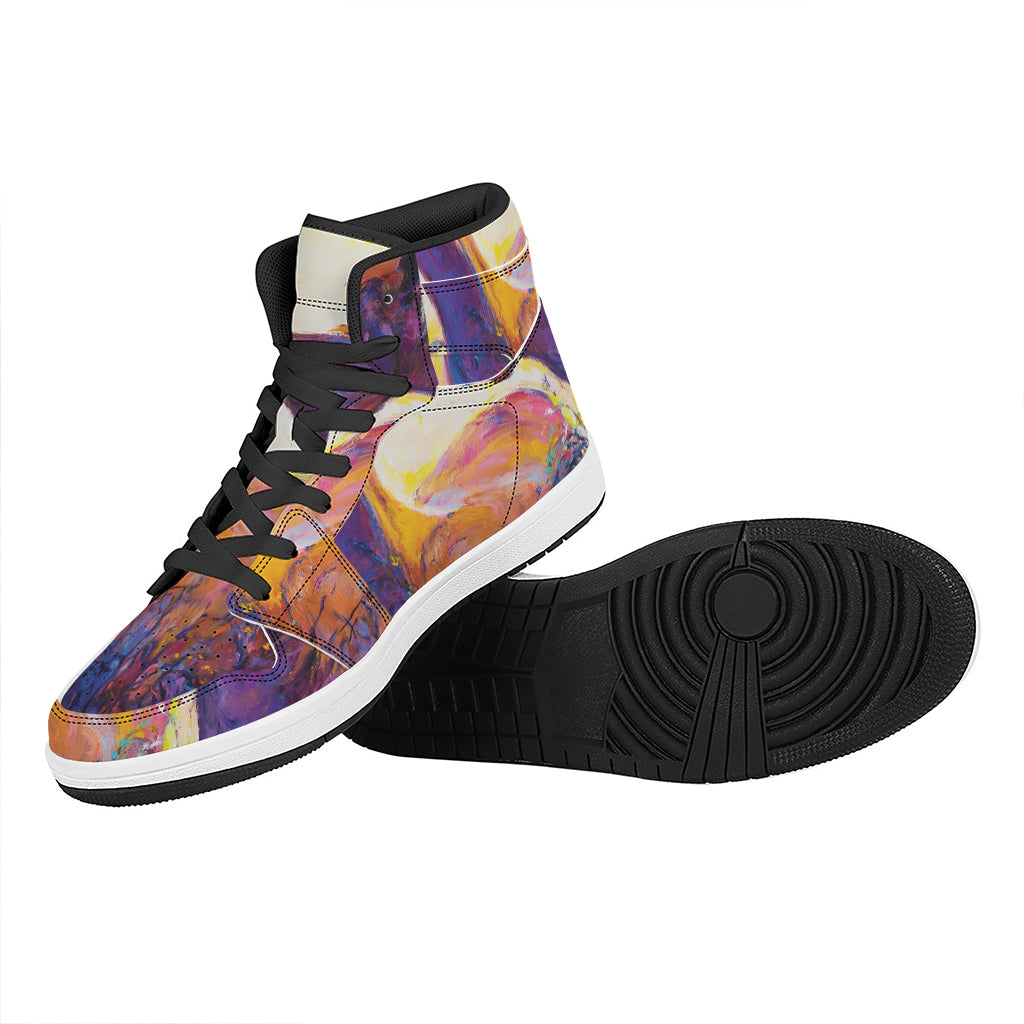 Couple Horses Portrait Print High Top Leather Sneakers
