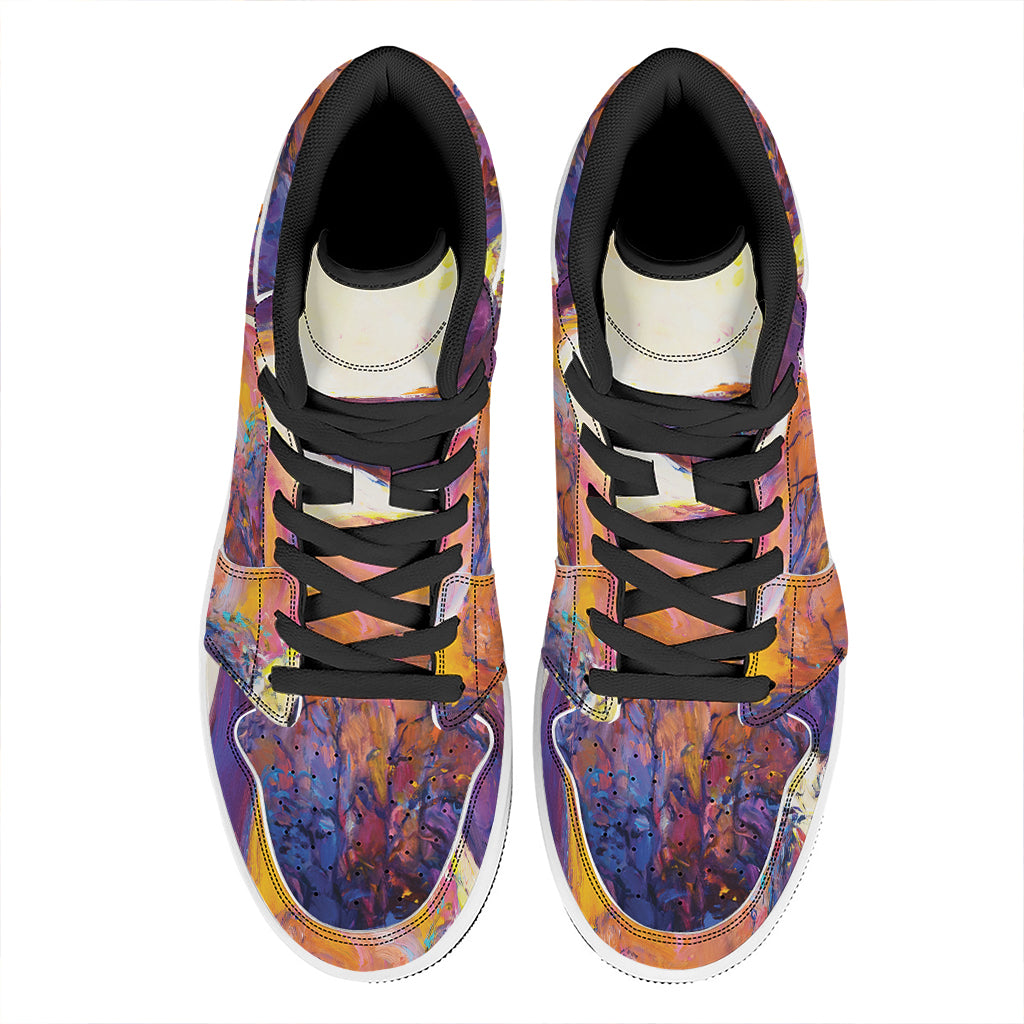 Couple Horses Portrait Print High Top Leather Sneakers
