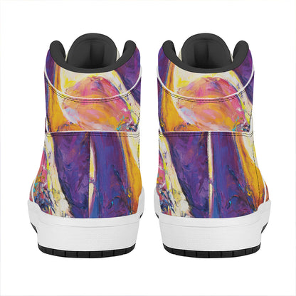 Couple Horses Portrait Print High Top Leather Sneakers