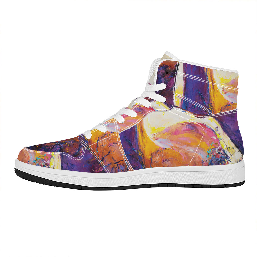 Couple Horses Portrait Print High Top Leather Sneakers