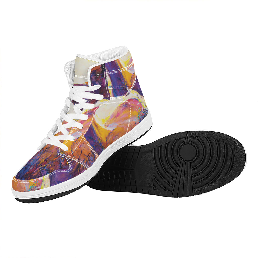 Couple Horses Portrait Print High Top Leather Sneakers