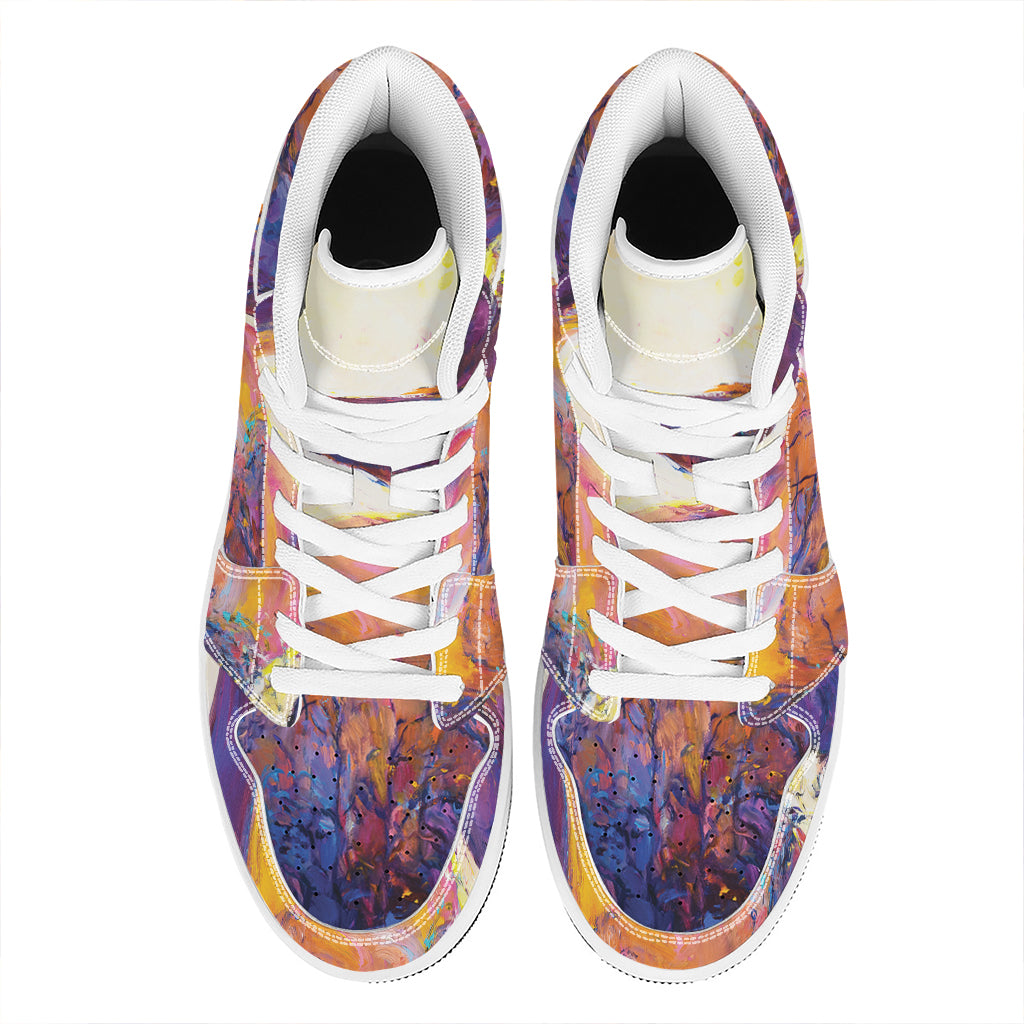 Couple Horses Portrait Print High Top Leather Sneakers