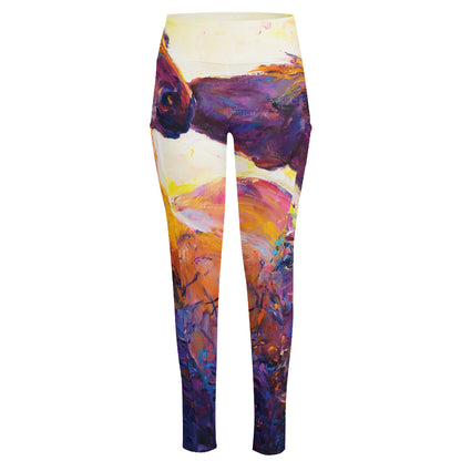 Couple Horses Portrait Print High-Waisted Pocket Leggings