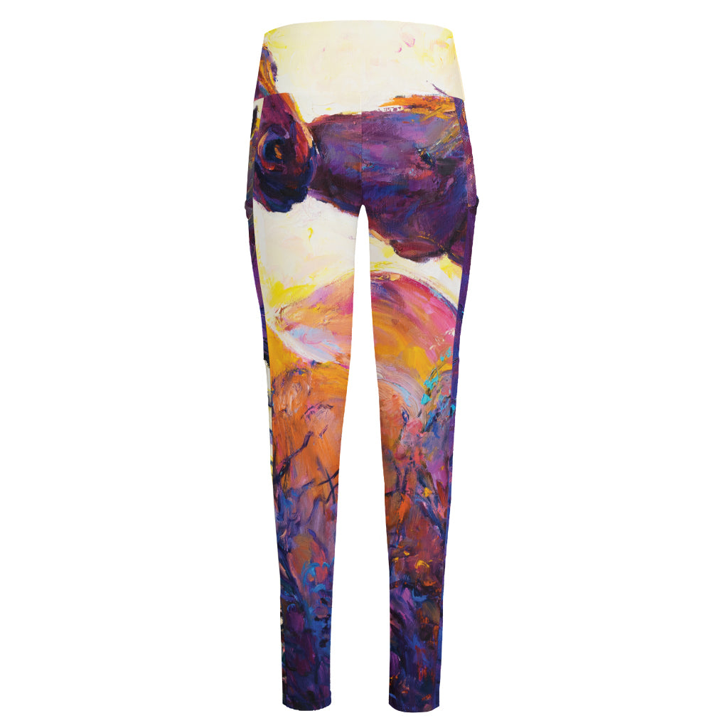 Couple Horses Portrait Print High-Waisted Pocket Leggings