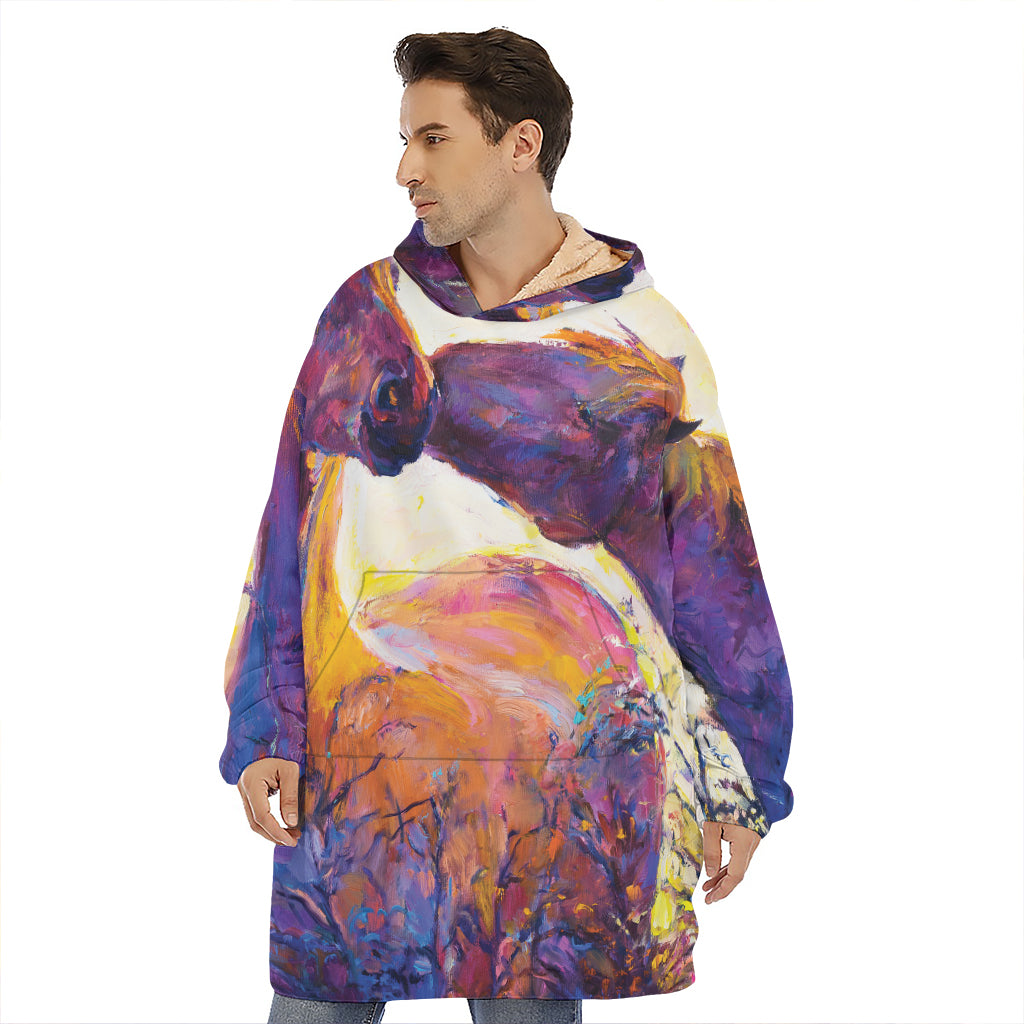 Couple Horses Portrait Print Hoodie Blanket