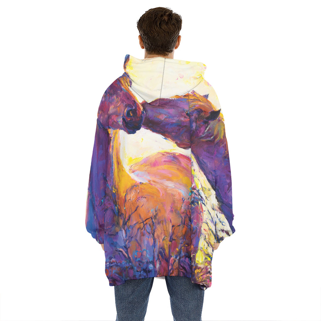 Couple Horses Portrait Print Hoodie Blanket