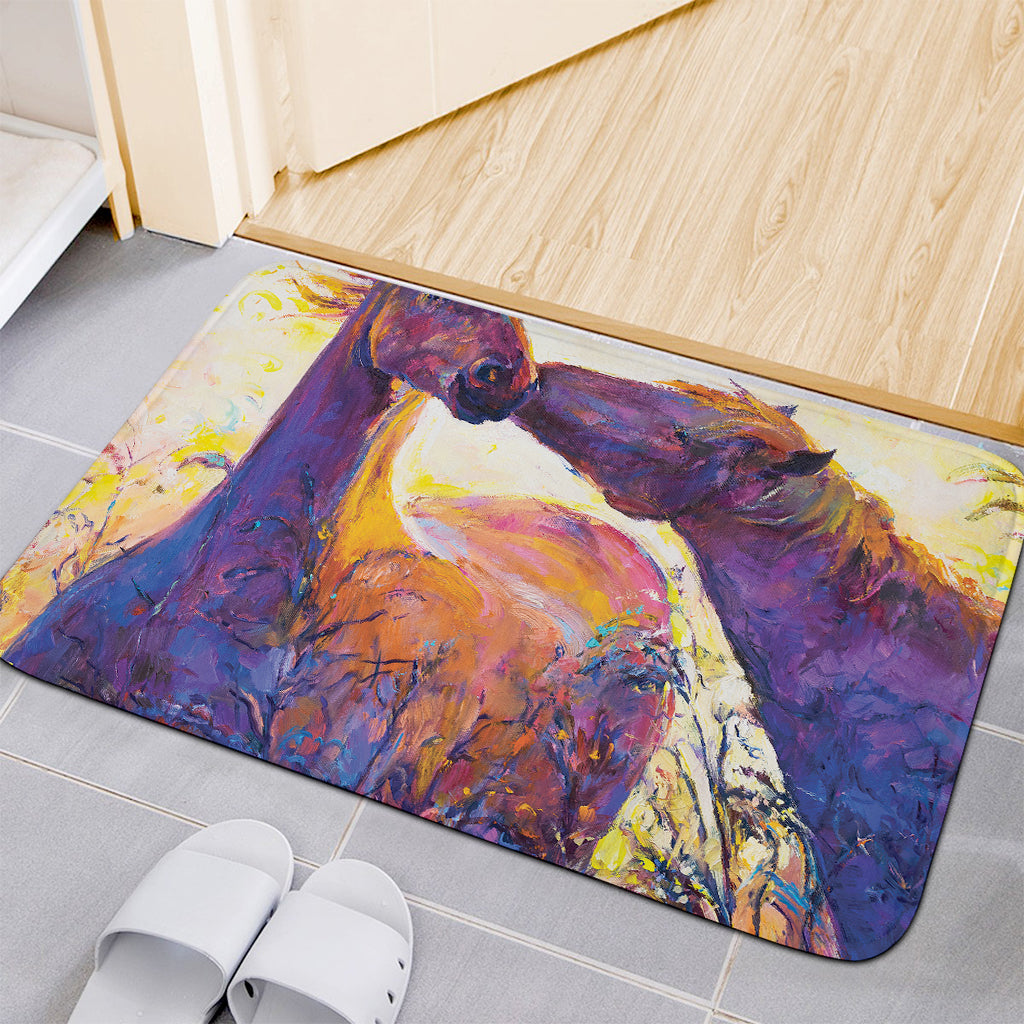 Couple Horses Portrait Print Indoor Door Mat