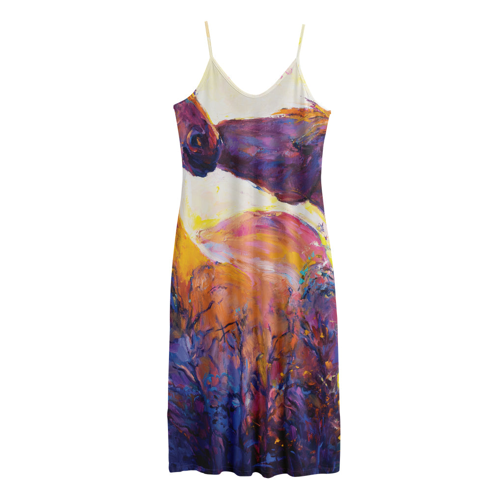 Couple Horses Portrait Print Jersey Midi Cami Dress