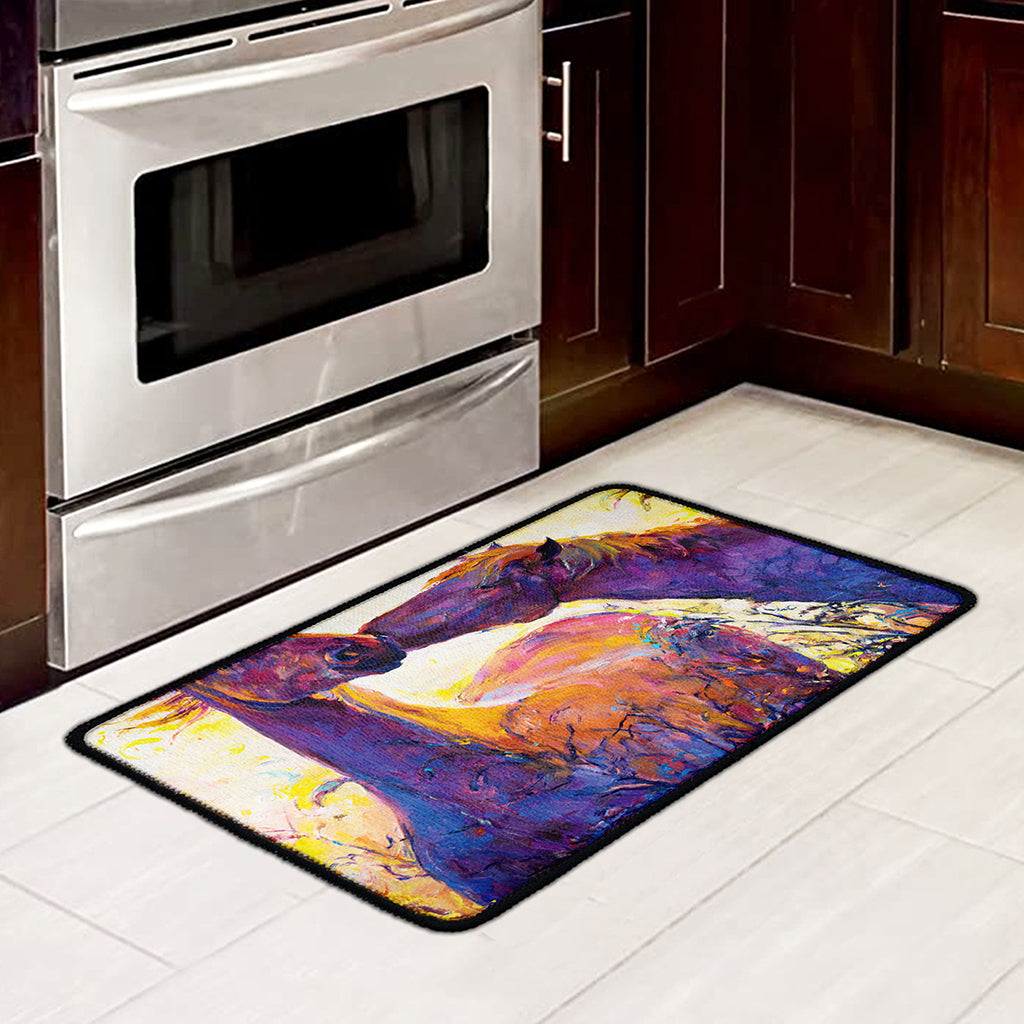 Couple Horses Portrait Print Kitchen Mat