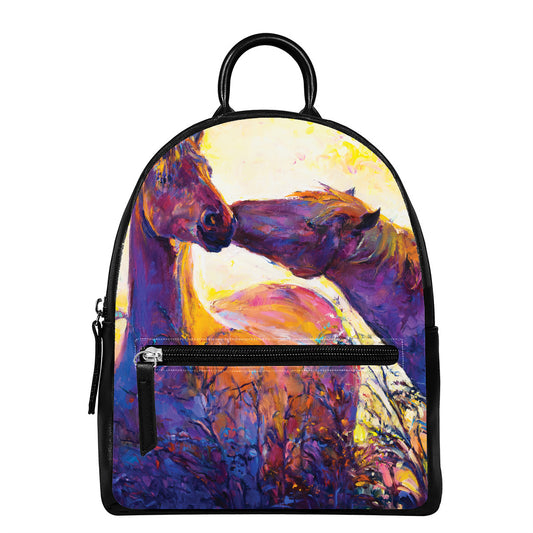 Couple Horses Portrait Print Leather Backpack