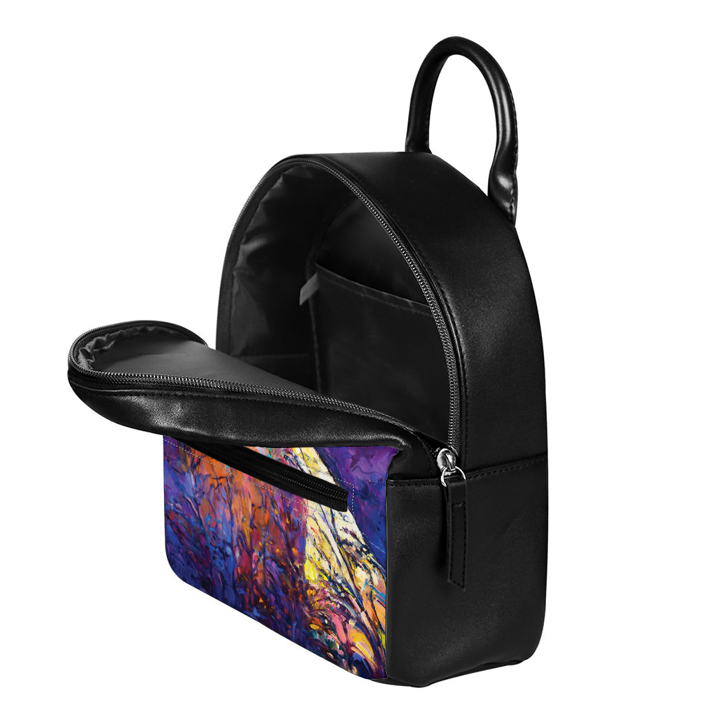 Couple Horses Portrait Print Leather Backpack