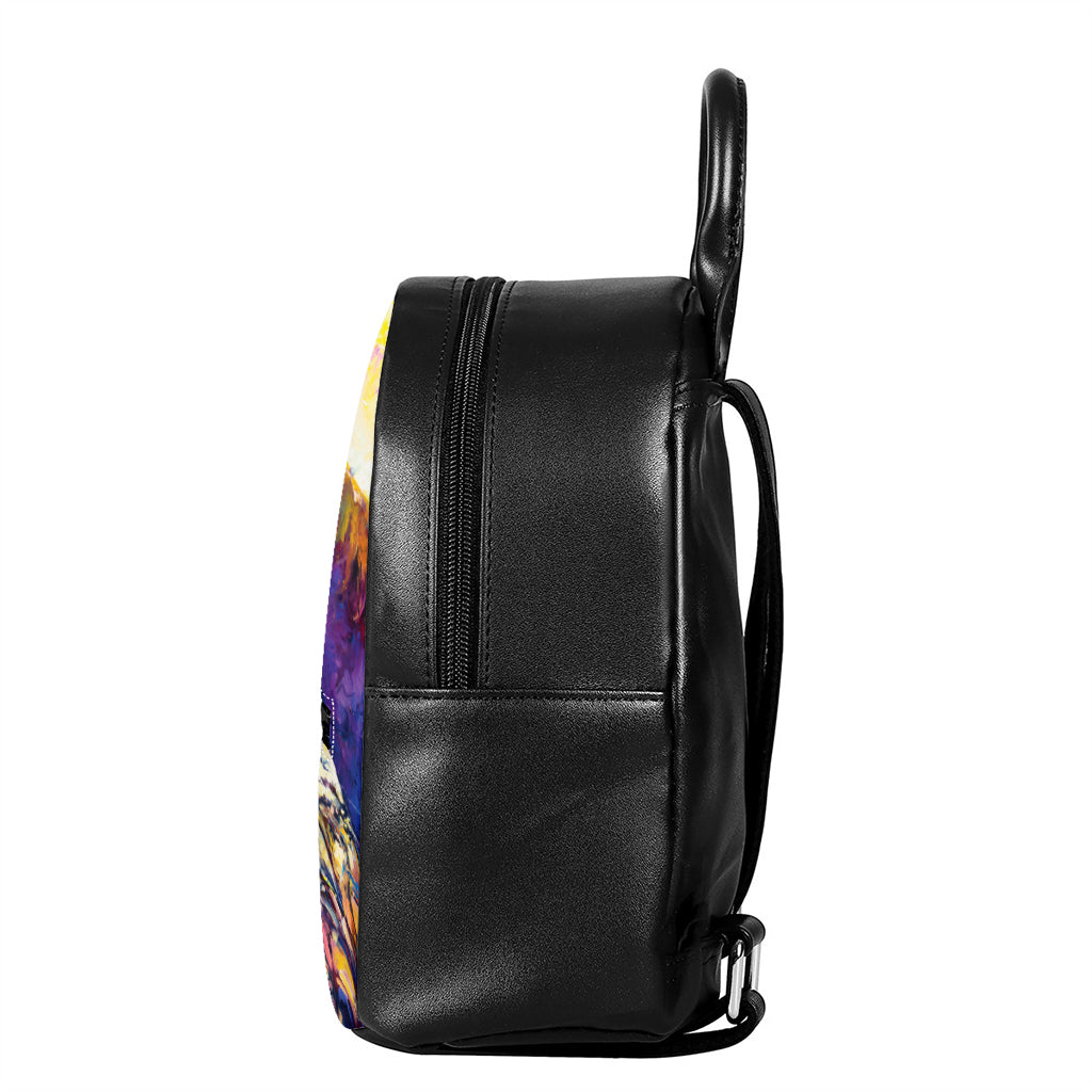 Couple Horses Portrait Print Leather Backpack