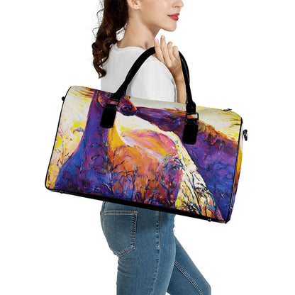 Couple Horses Portrait Print Leather Duffle Bag
