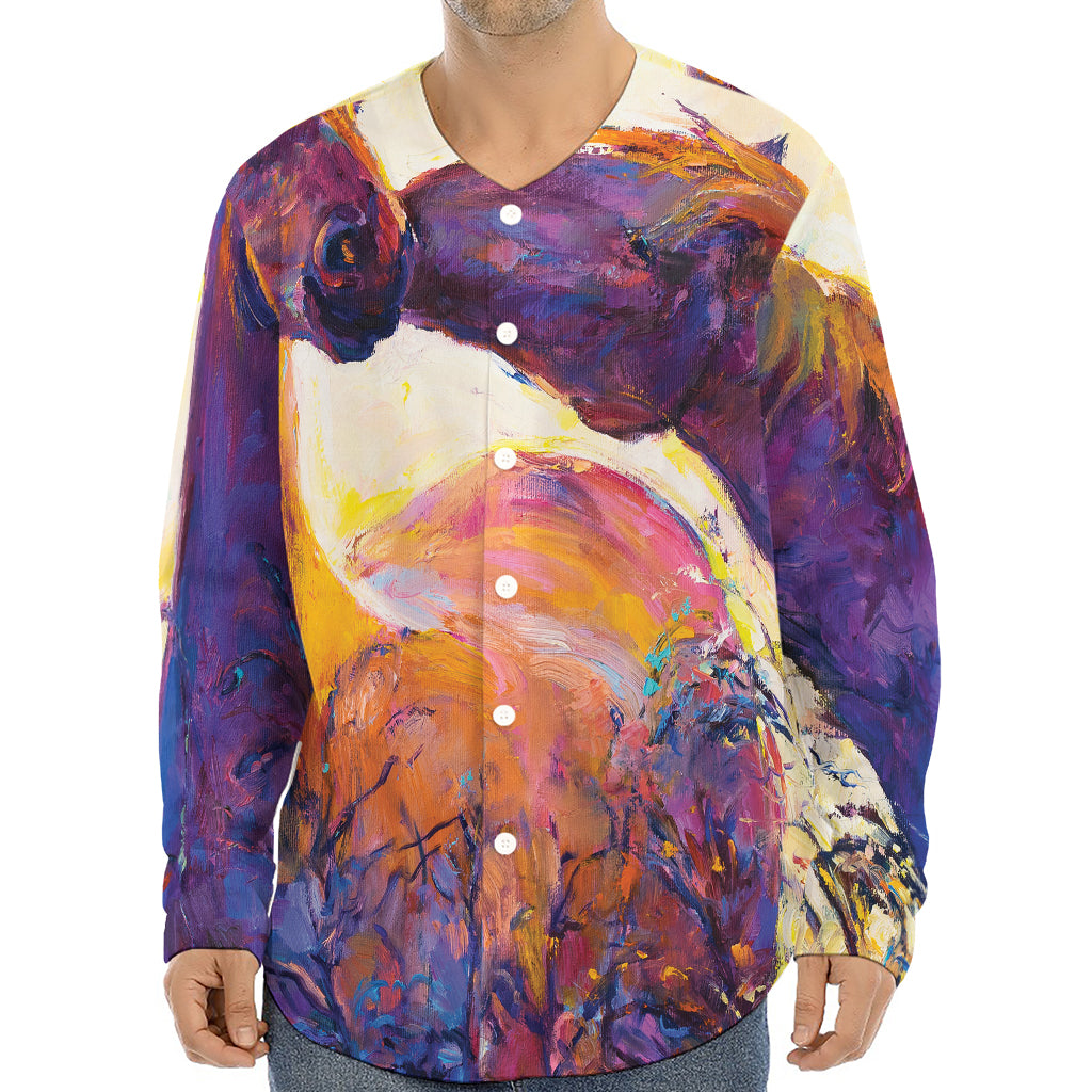 Couple Horses Portrait Print Long Sleeve Baseball Jersey