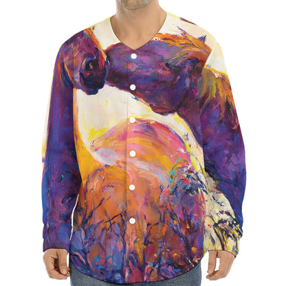 Couple Horses Portrait Print Long Sleeve Baseball Jersey