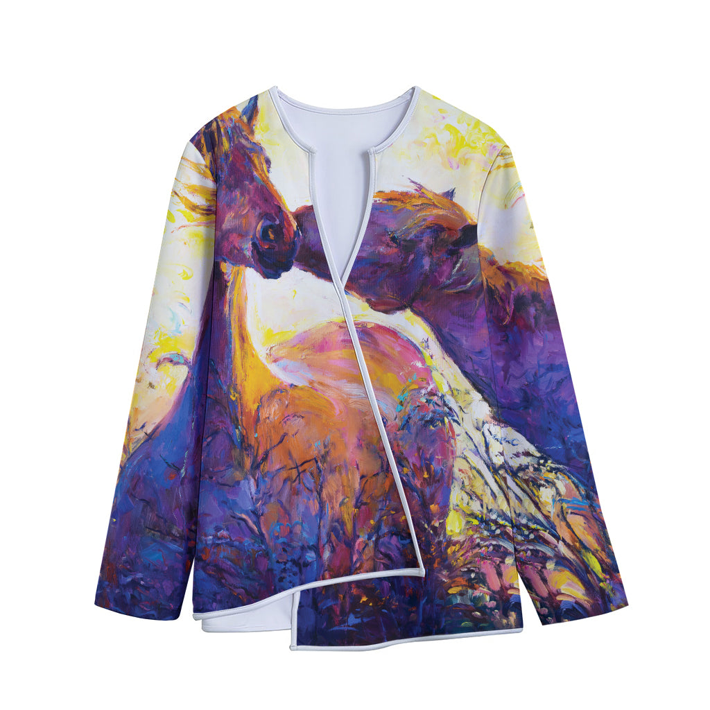 Couple Horses Portrait Print Long Sleeve Short Coat