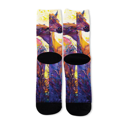 Couple Horses Portrait Print Long Socks