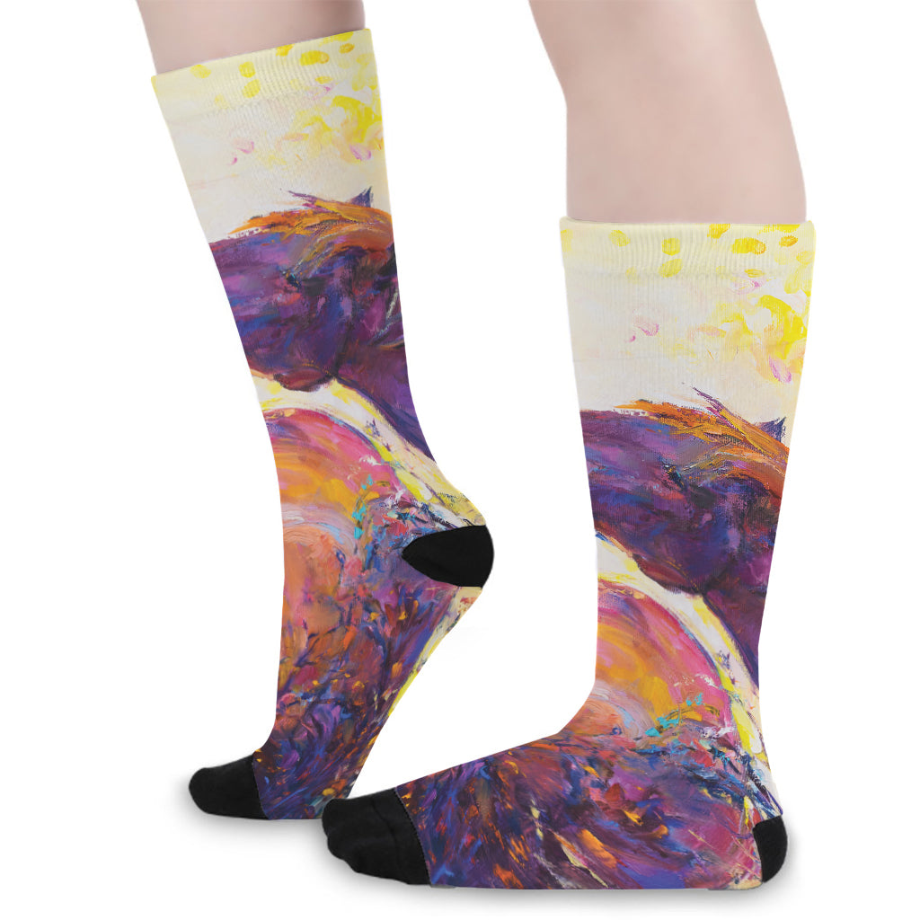 Couple Horses Portrait Print Long Socks