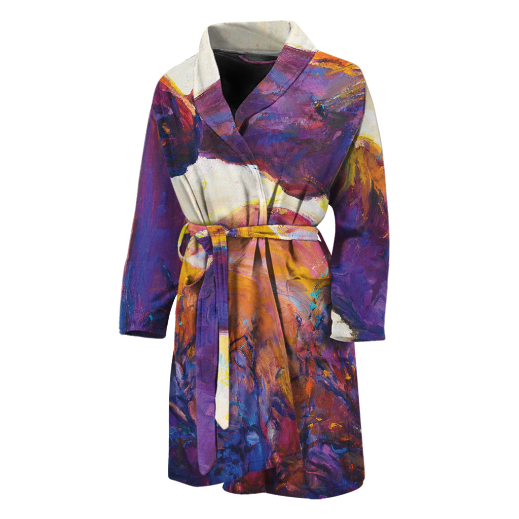 Couple Horses Portrait Print Men's Bathrobe