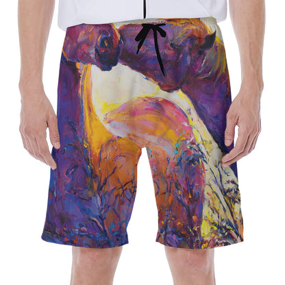 Couple Horses Portrait Print Men's Beach Shorts