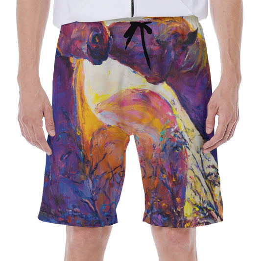 Couple Horses Portrait Print Men's Beach Shorts