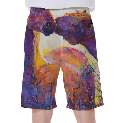 Couple Horses Portrait Print Men's Beach Shorts