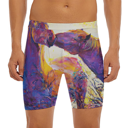 Couple Horses Portrait Print Men's Long Boxer Briefs