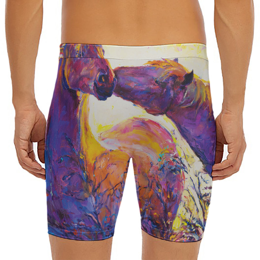 Couple Horses Portrait Print Men's Long Boxer Briefs