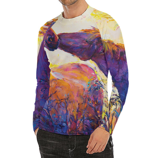 Couple Horses Portrait Print Men's Long Sleeve Rash Guard