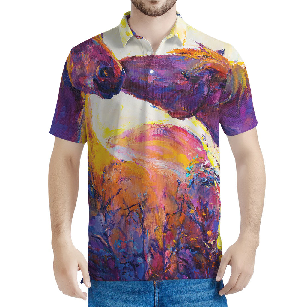 Couple Horses Portrait Print Men's Polo Shirt