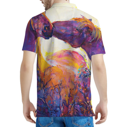 Couple Horses Portrait Print Men's Polo Shirt