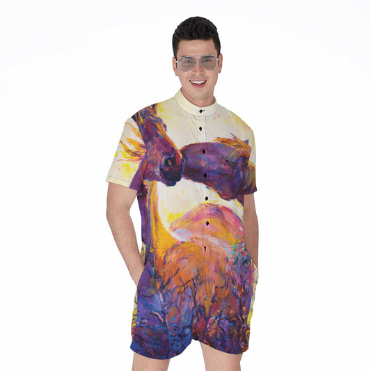 Couple Horses Portrait Print Men's Rompers